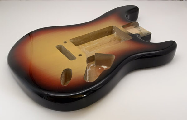 Nitro Lacquer Relic 3 Tone Sunburst Floyd Rose S-Style Guitar Body (3lbs 13oz) - Image 4