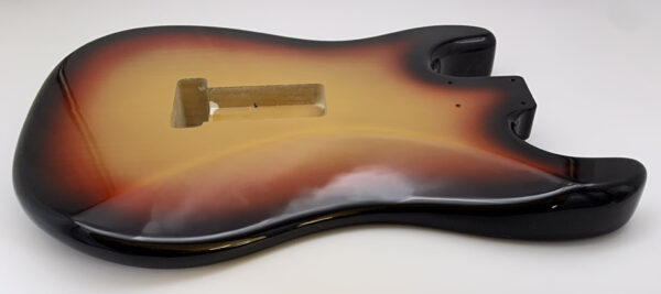 Nitro Lacquer Relic 3 Tone Sunburst Floyd Rose S-Style Guitar Body (3lbs 13oz) - Image 8