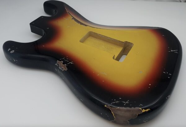 Nitro Lacquer Relic 3 Tone Sunburst S-Style Guitar Body (4lbs 2oz) - Image 16