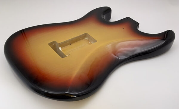 Nitro Lacquer Relic 3 Tone Sunburst Floyd Rose S-Style Guitar Body (3lbs 13oz) - Image 9