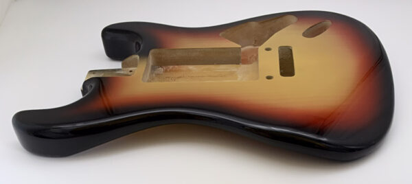 Nitro Lacquer Relic 3 Tone Sunburst Floyd Rose S-Style Guitar Body (3lbs 13oz) - Image 6