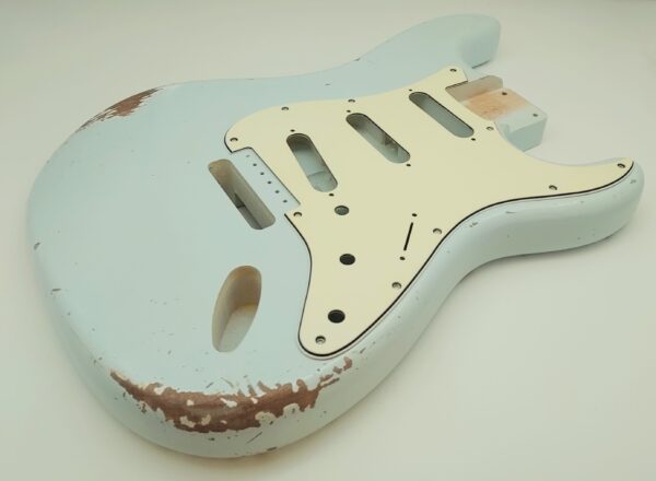 Nitro Lacquer Relic Faded Sonic Blue S-Style Guitar Body (4lbs 1oz) - Image 4