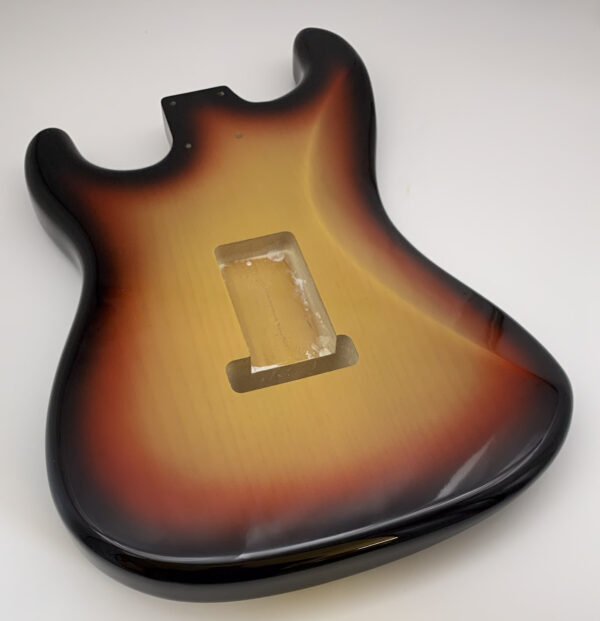 Nitro Lacquer Relic 3 Tone Sunburst Floyd Rose S-Style Guitar Body (3lbs 13oz) - Image 11