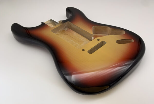 Nitro Lacquer Relic 3 Tone Sunburst Floyd Rose S-Style Guitar Body (3lbs 13oz) - Image 3