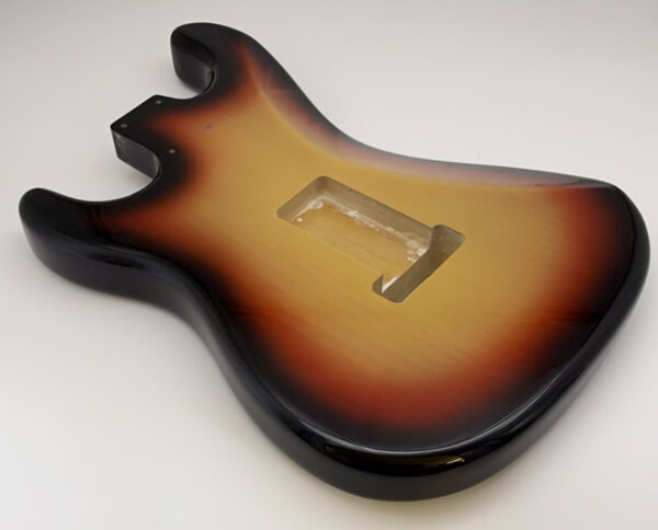 Nitro Lacquer Relic 3 Tone Sunburst Floyd Rose S-Style Guitar Body (3lbs 13oz) - Image 10